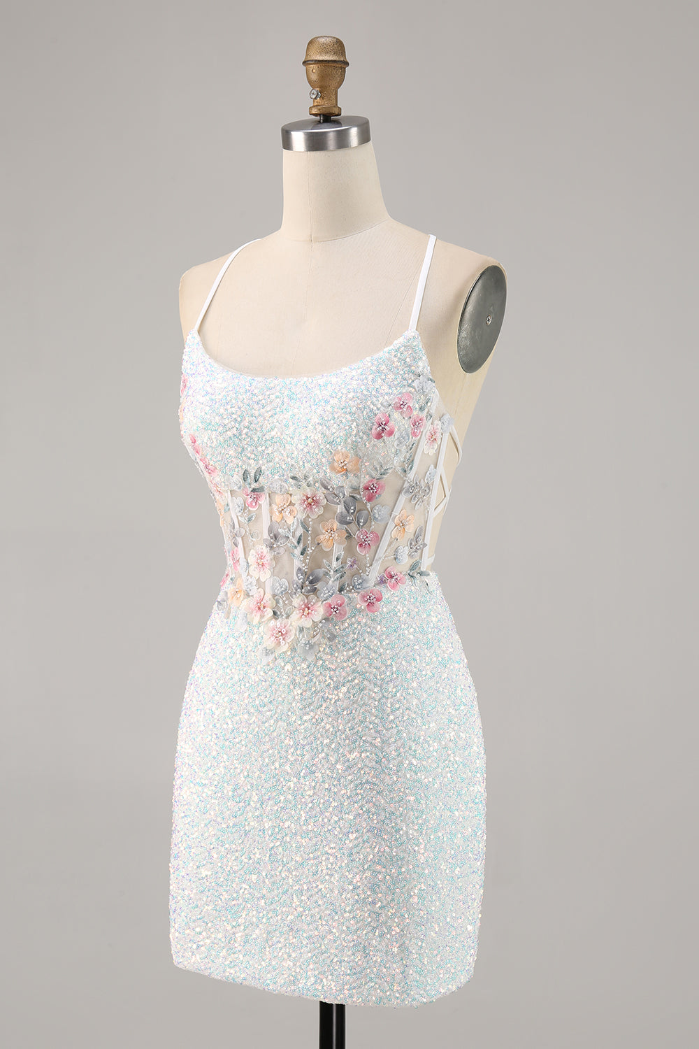 Sparkly White Bodycon Corset Homecoming Dress with Appliques