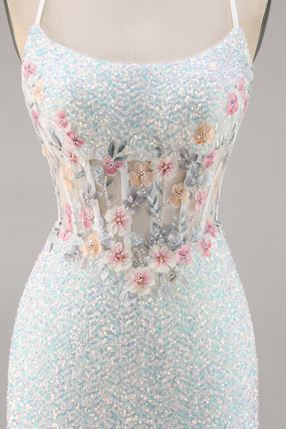Sparkly White Bodycon Corset Homecoming Dress with Appliques