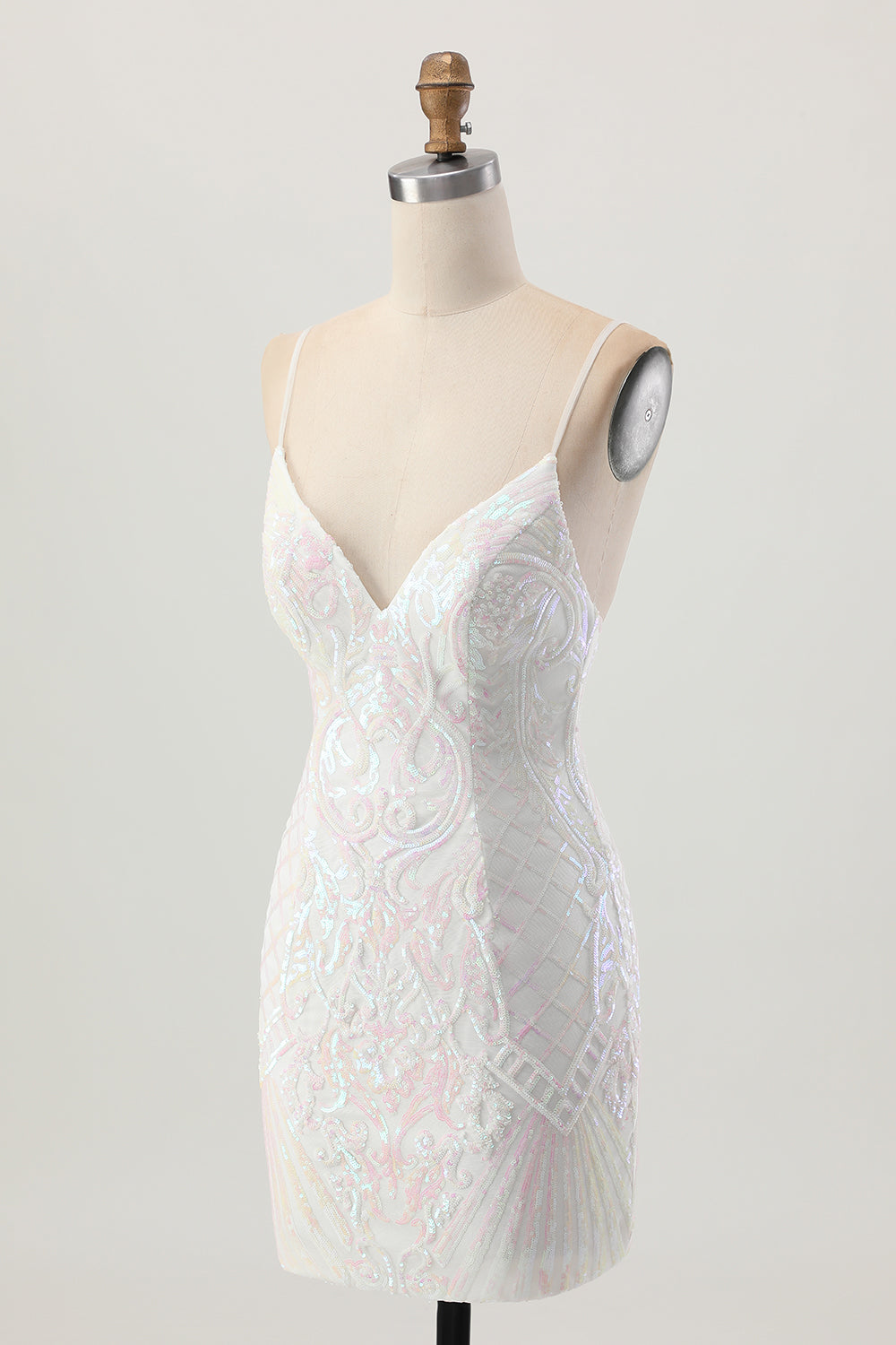 Sparkly White Spaghetti Straps Sequin Short Homecoming Dress