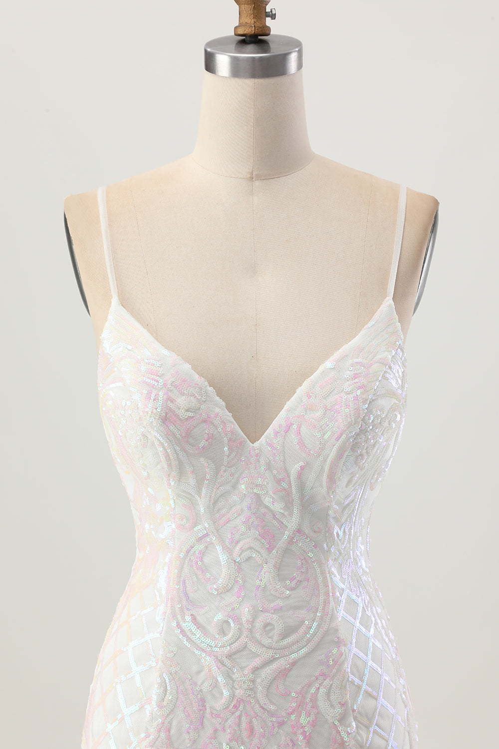 Sparkly White Spaghetti Straps Sequin Short Homecoming Dress