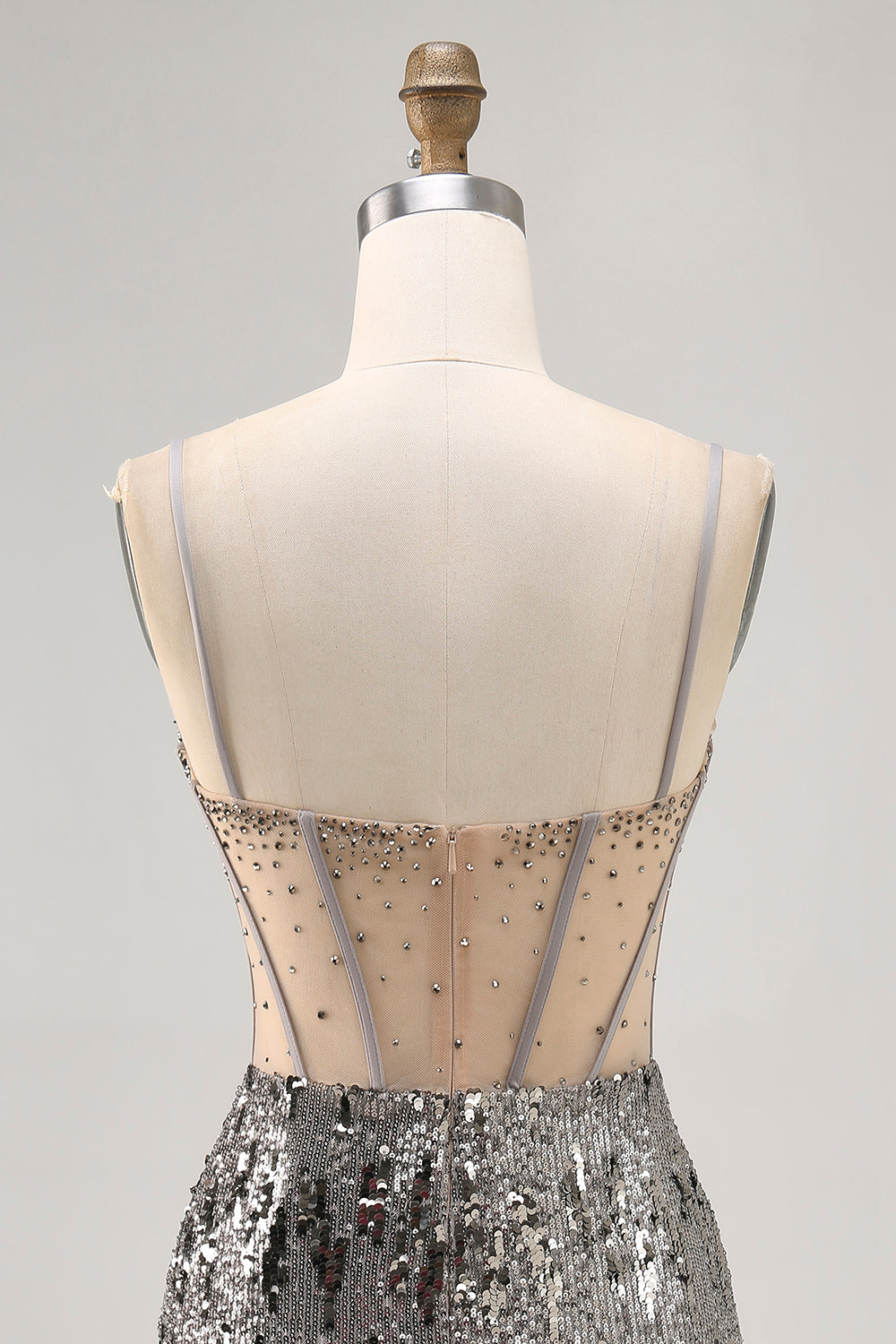 Sparkly Steel Grey Beaded Sequins Bodycon Homecoming Dress