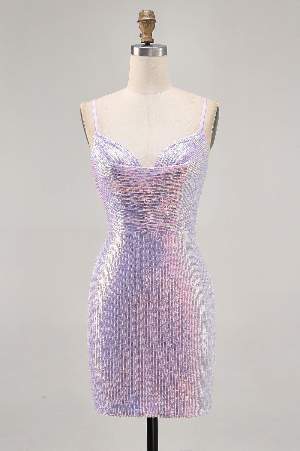 Lilac Bodycon Sequins Short Spaghetti Straps Homecoming Dress