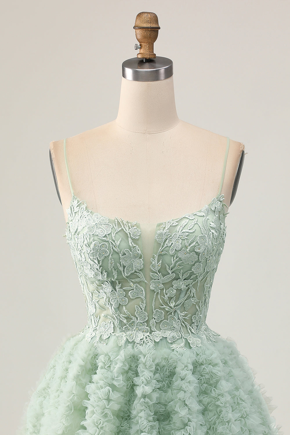 Sage Green Ruffled Short Corset Homecoming Dress with Lace