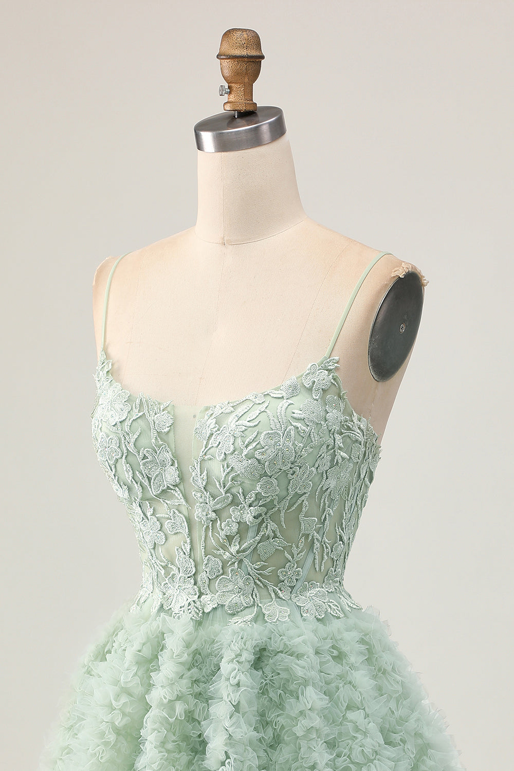 Sage Green Ruffled Short Corset Homecoming Dress with Lace