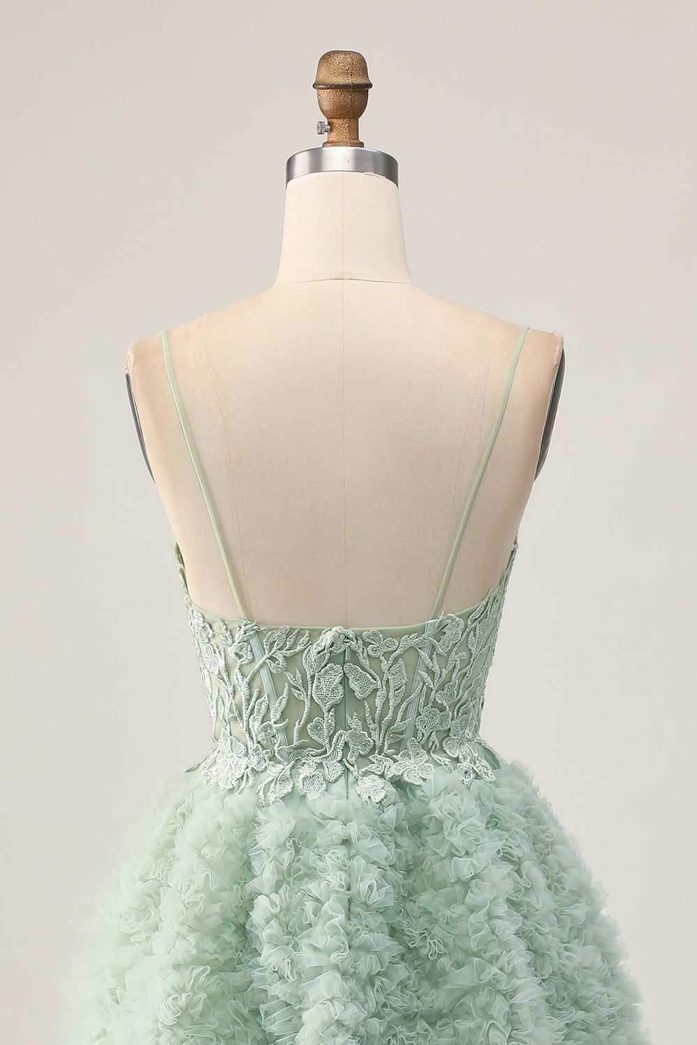 Sage Green Ruffled Short Corset Homecoming Dress with Lace