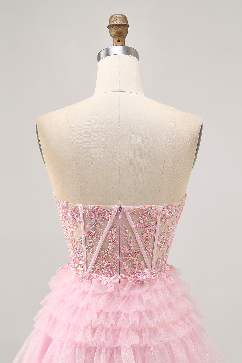 Sparkly Pink Corset Tulle Short Homecoming Dress with Lace