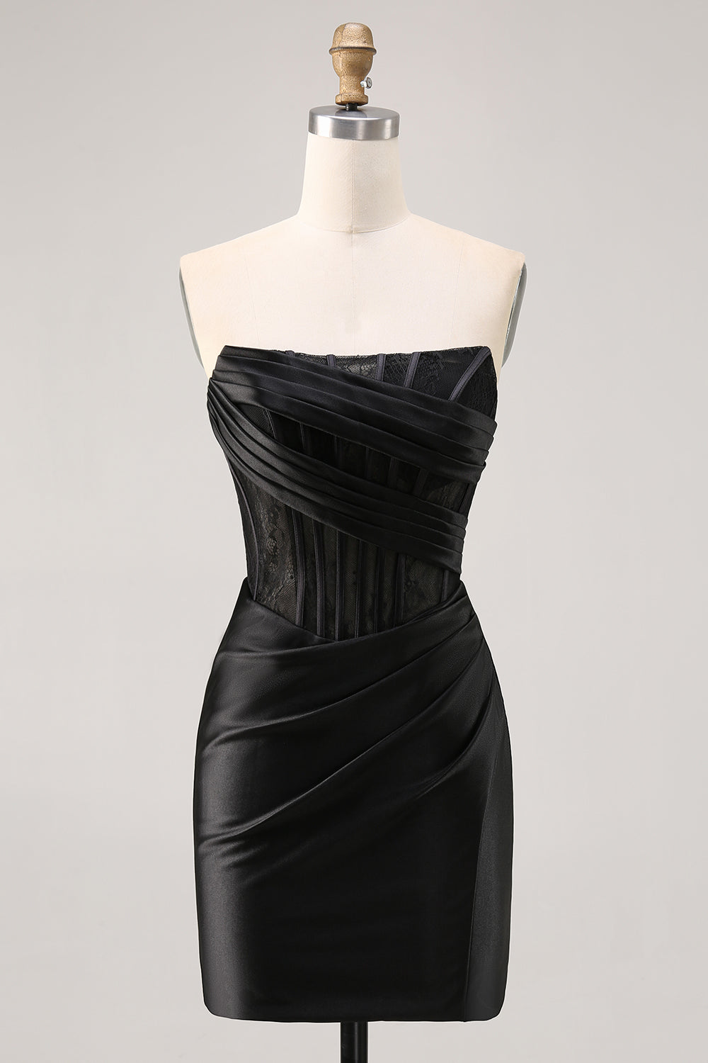 Black Corset Satin Strapless Short Tight Homecoming Dress