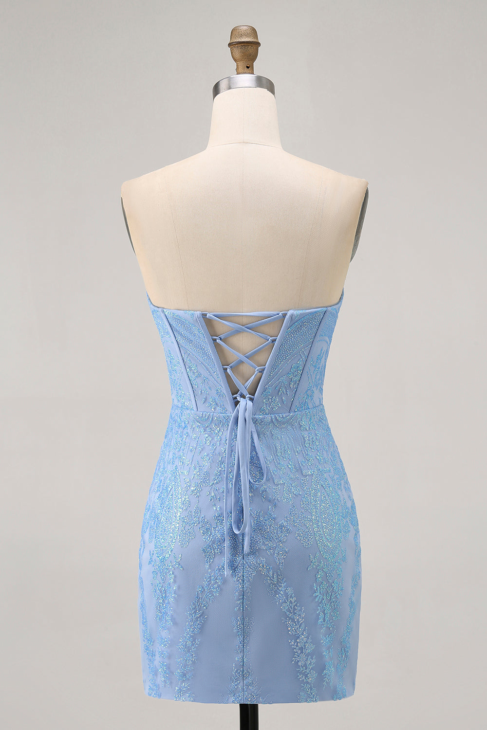 Blue Bodycon Strapless Beaded Short Homecoming Dress