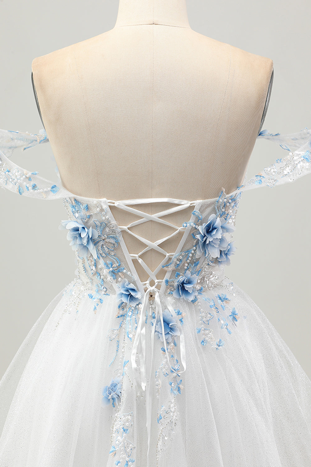 Sparkly White Blue Flower Corset Short Homecoming Dress with Beading