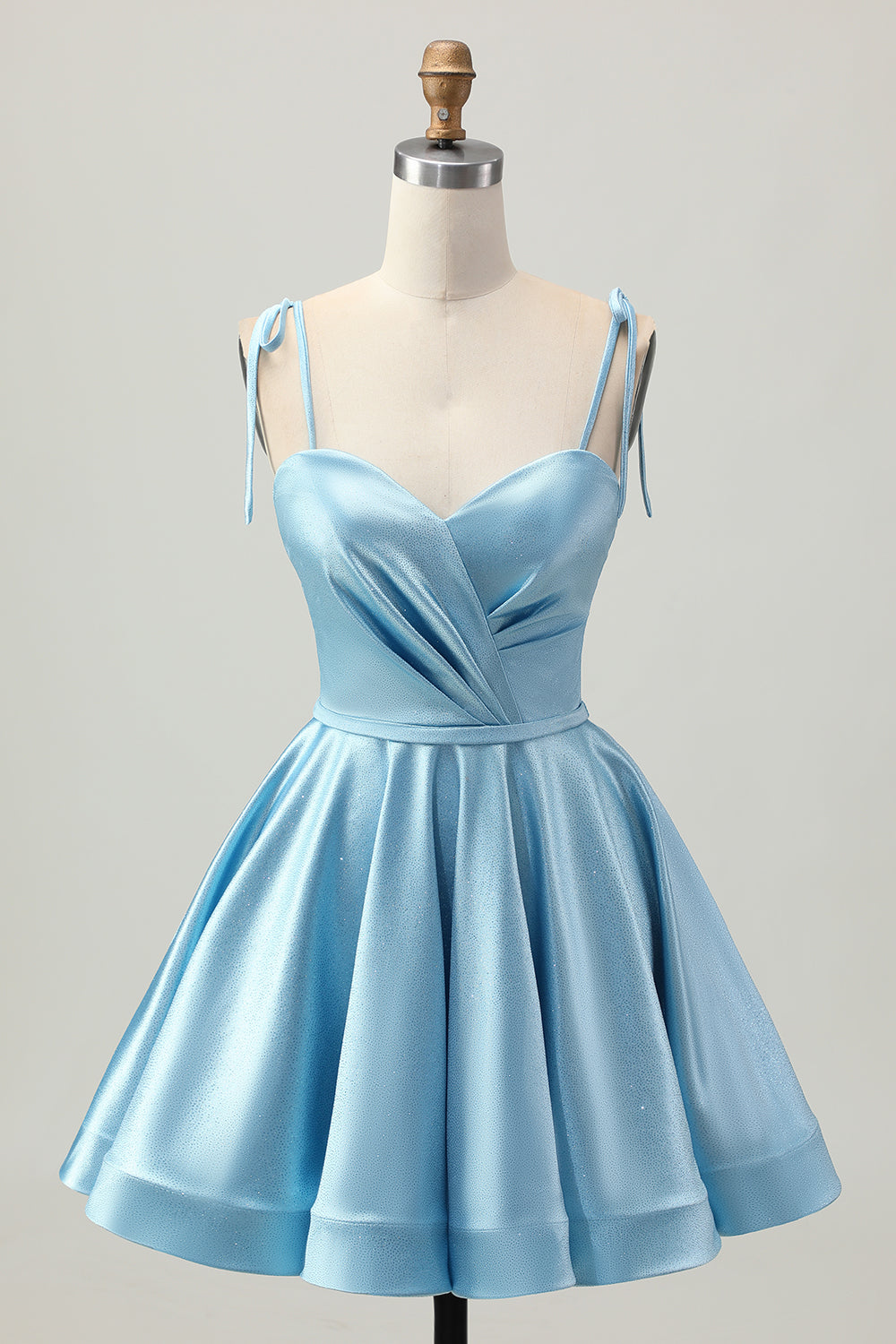 Blue A Line Satin Spaghetti Straps Short Homecoming Dress