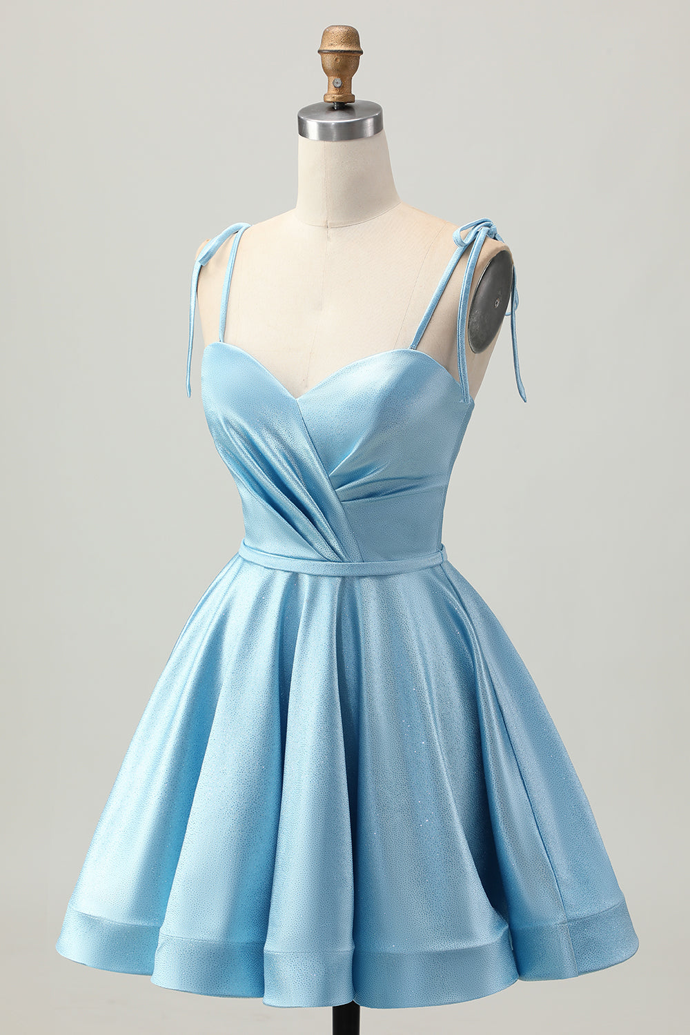 Blue A Line Satin Spaghetti Straps Short Homecoming Dress