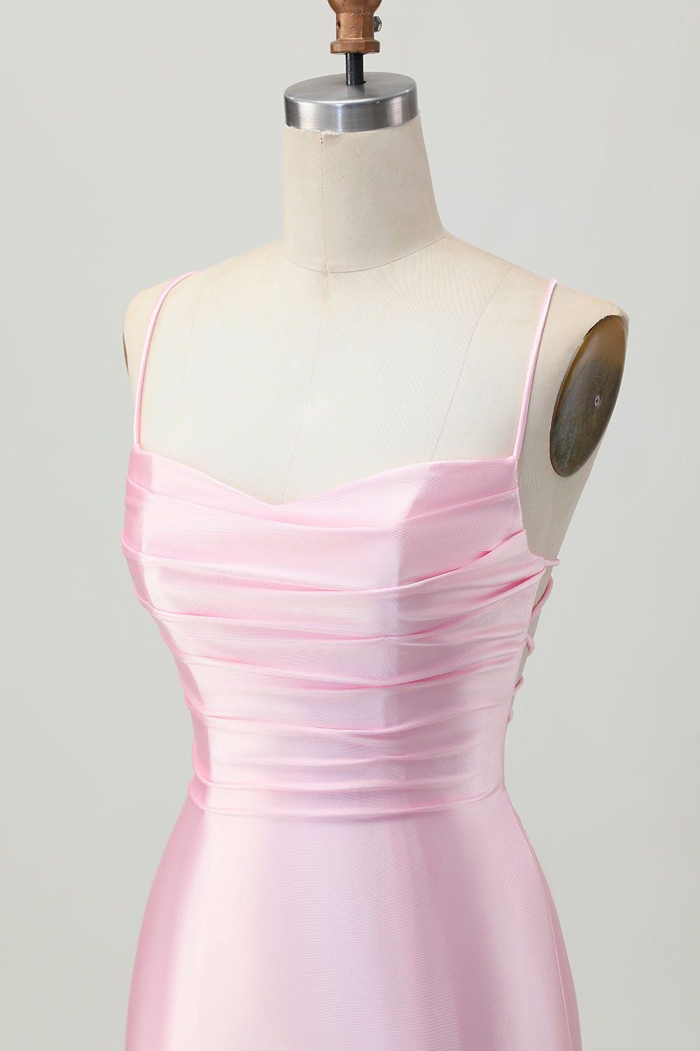 Blush Pink Satin Spaghetti Straps Short Tight Homecoming Dress