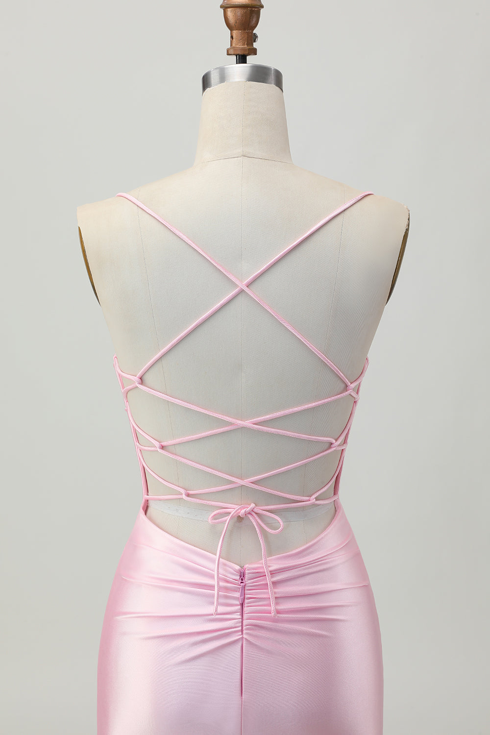 Blush Pink Satin Spaghetti Straps Short Tight Homecoming Dress
