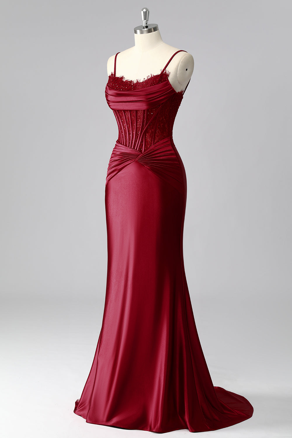Burgundy Mermaid Corset Satin Ruched Prom Dress