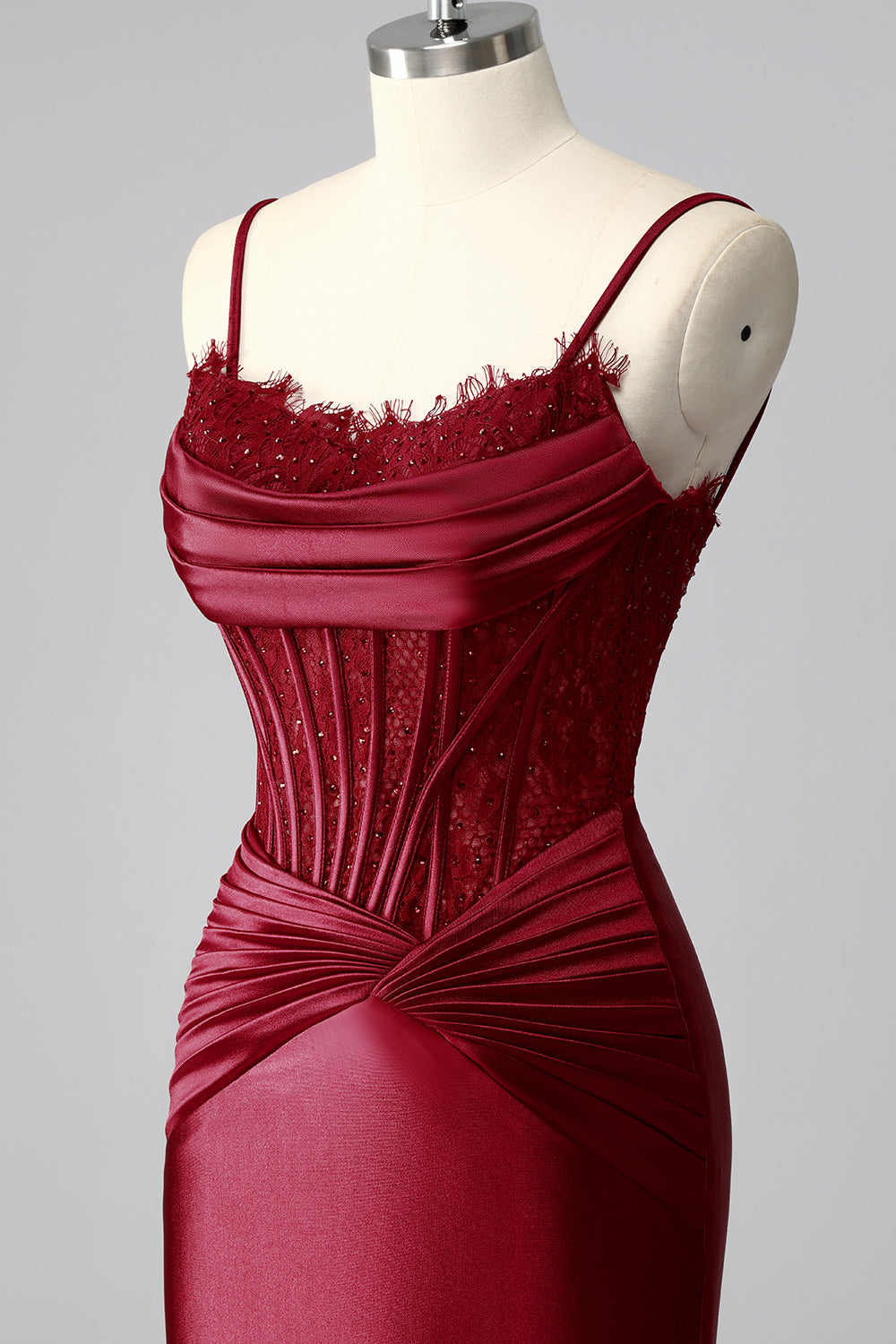 Burgundy Mermaid Corset Satin Ruched Prom Dress
