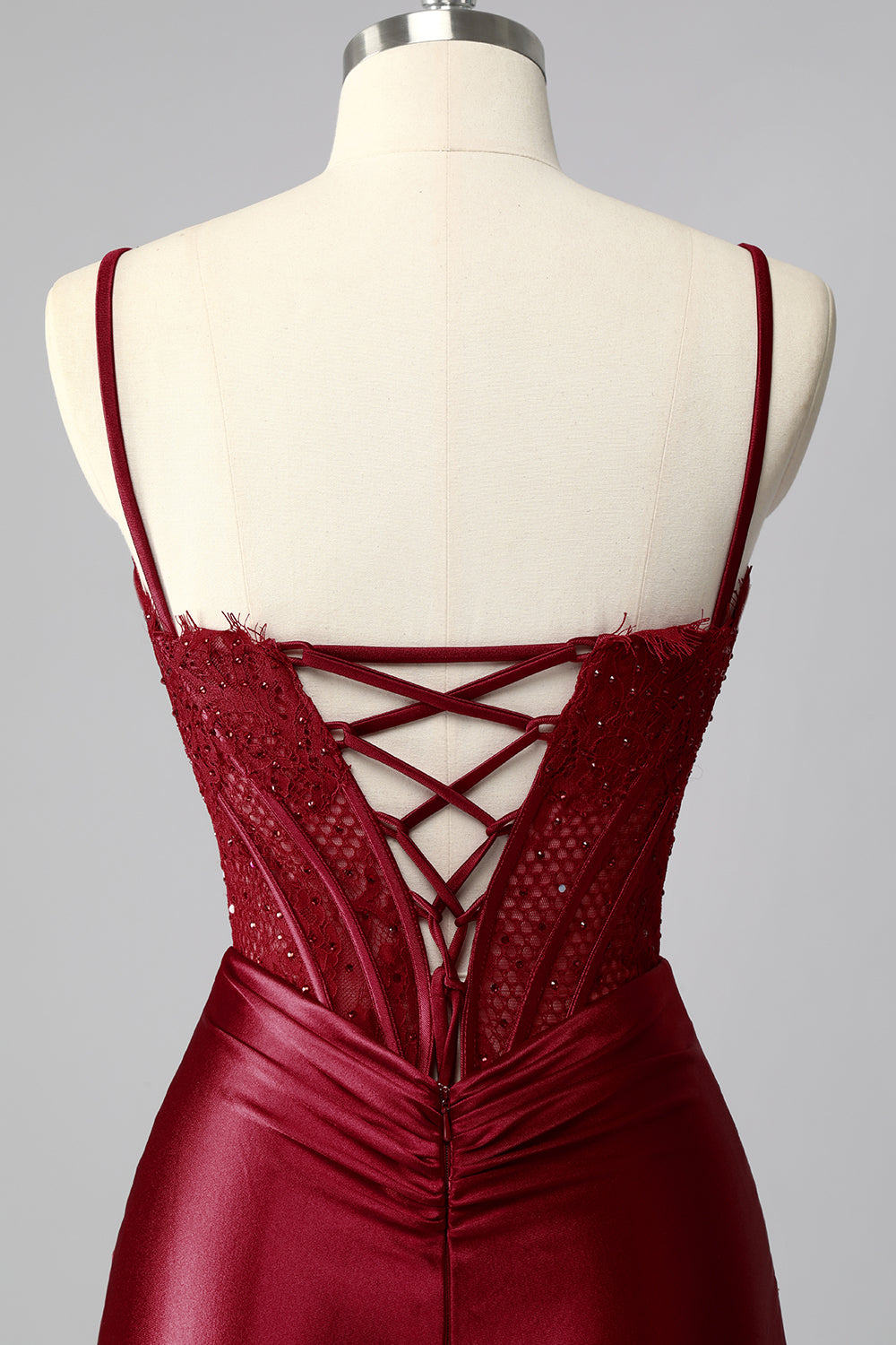 Burgundy Mermaid Corset Satin Ruched Prom Dress