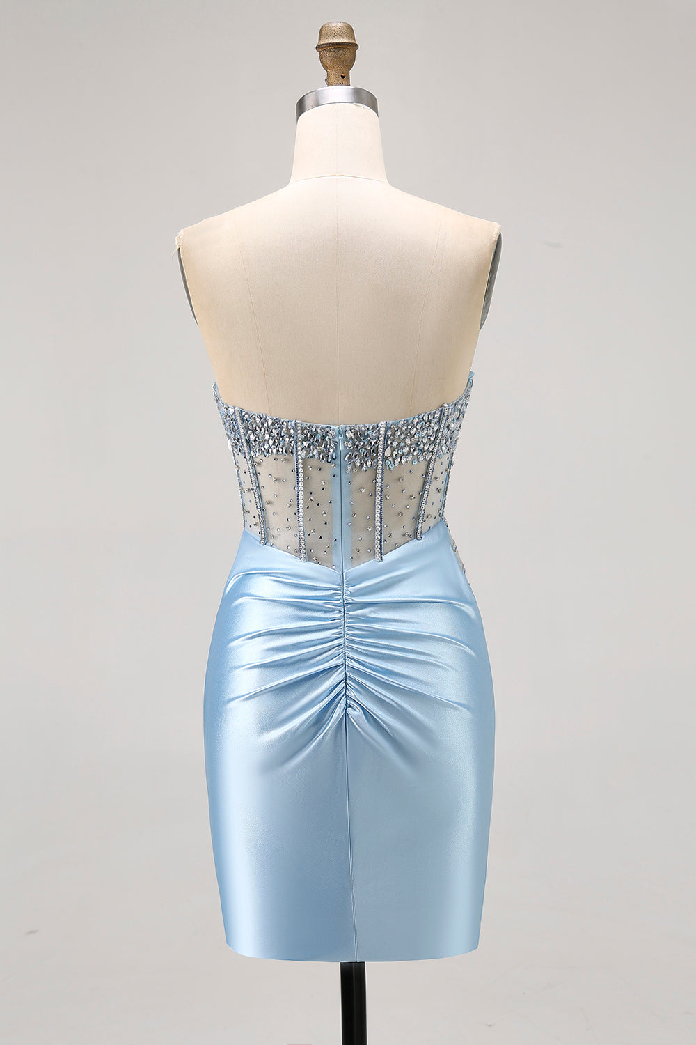 Sparkly Light Blue Tight Short Corset Homecoming Dress with Rhinestones