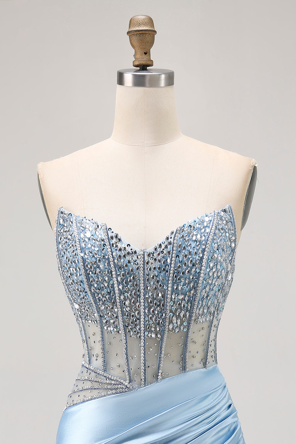 Sparkly Light Blue Tight Short Corset Homecoming Dress with Rhinestones