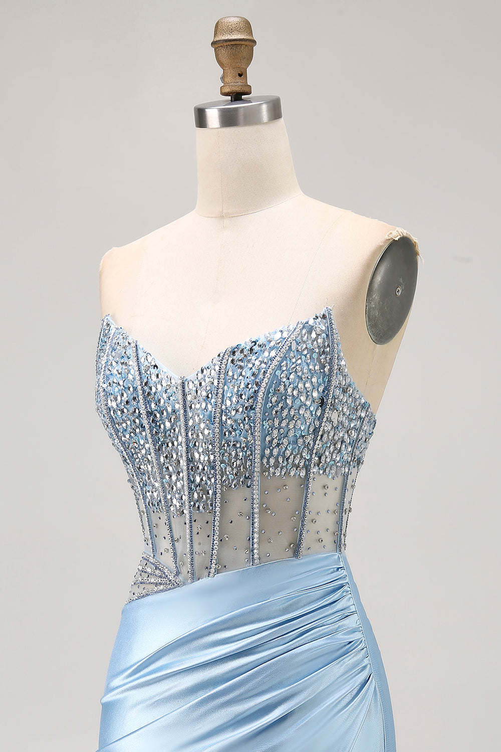 Sparkly Light Blue Tight Short Corset Homecoming Dress with Rhinestones