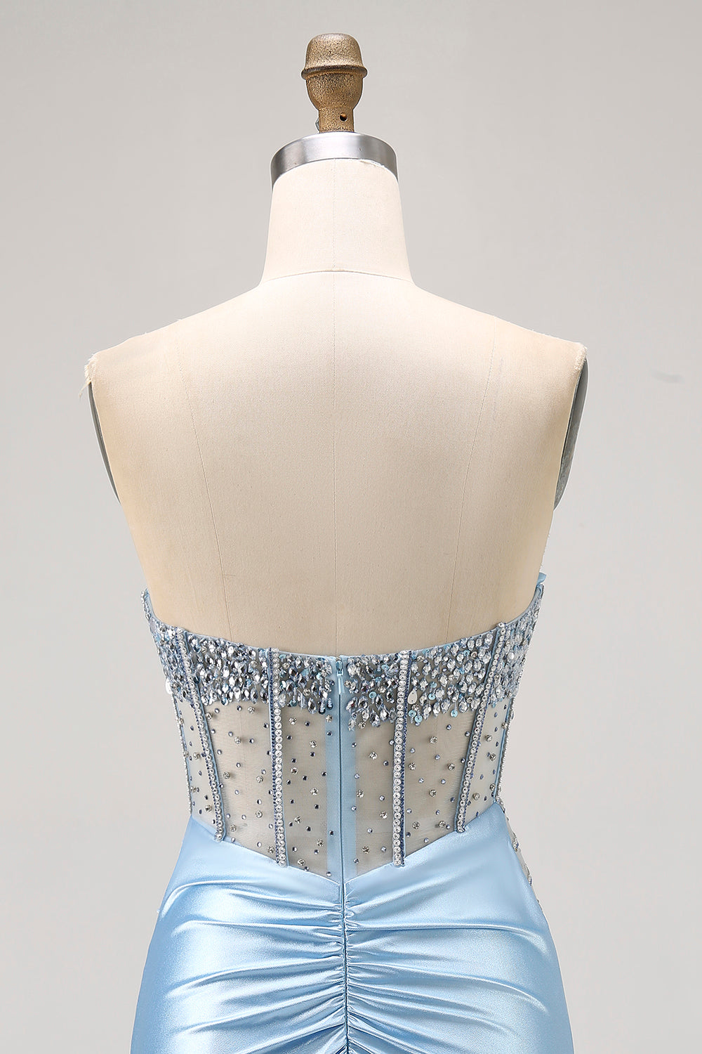 Sparkly Light Blue Tight Short Corset Homecoming Dress with Rhinestones