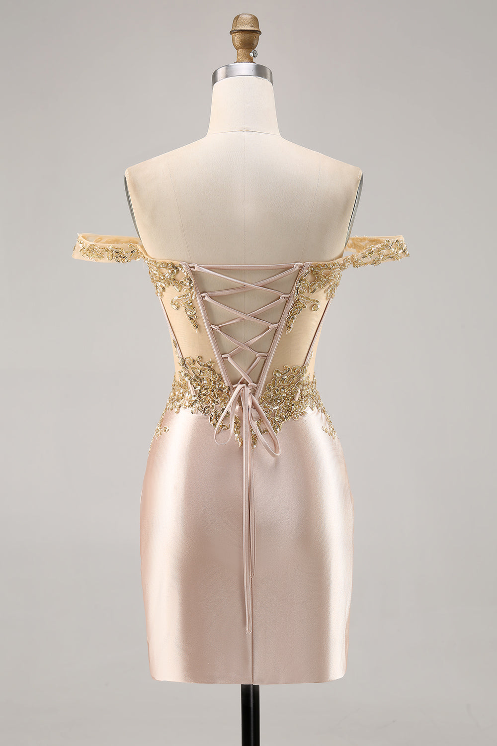Off the Shoulder Corset Bodycon Champagne Homecoming Dress with Sequins