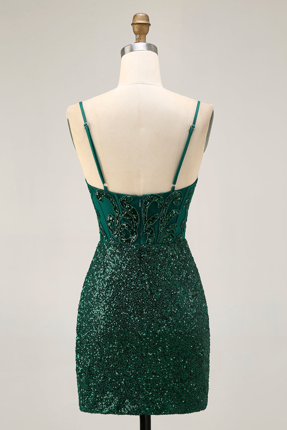 Sparkly Dark Green Sequins Corset V-Neck Short Homecoming Dress