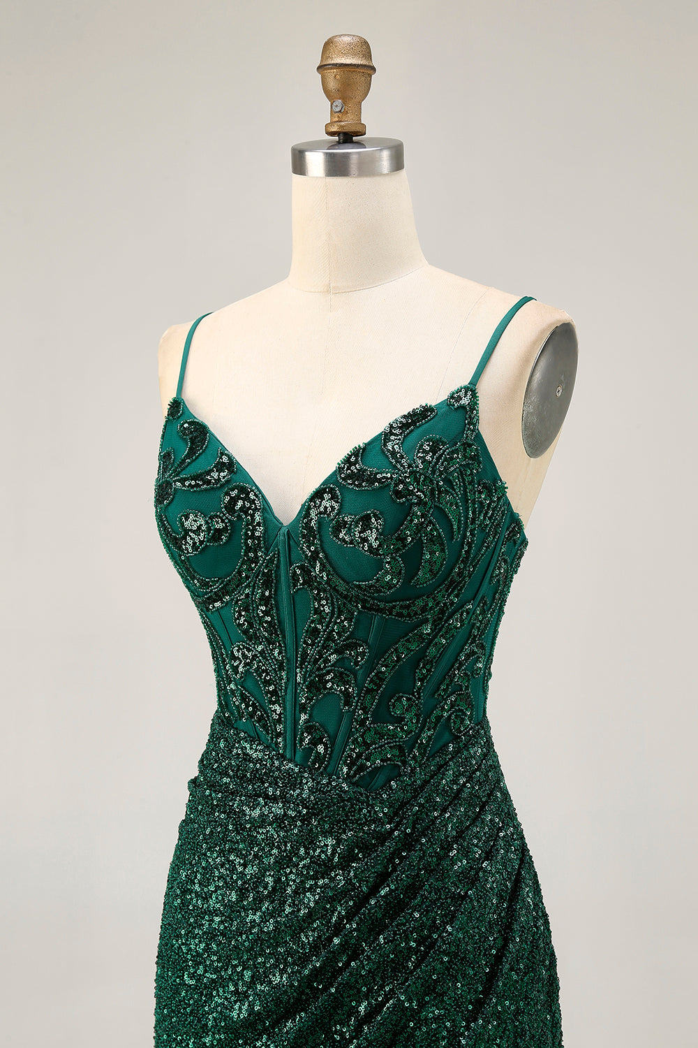 Sparkly Dark Green Sequins Corset V-Neck Short Homecoming Dress