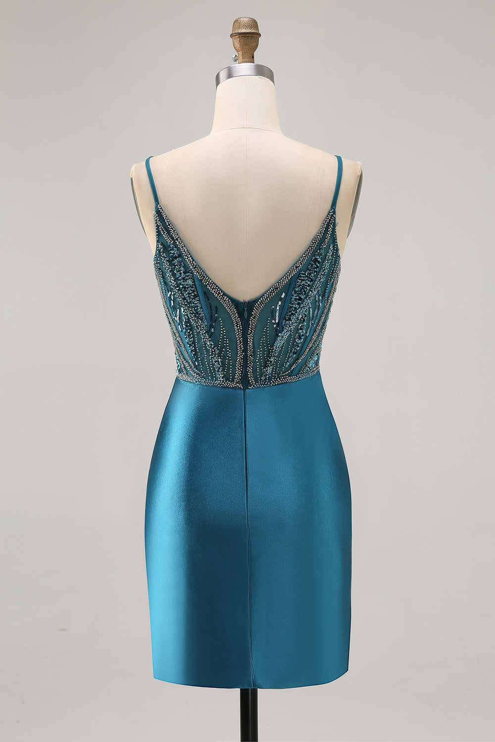 Bodycon Beaded Sequins Peacock Blue Homecoming Dress with Slit