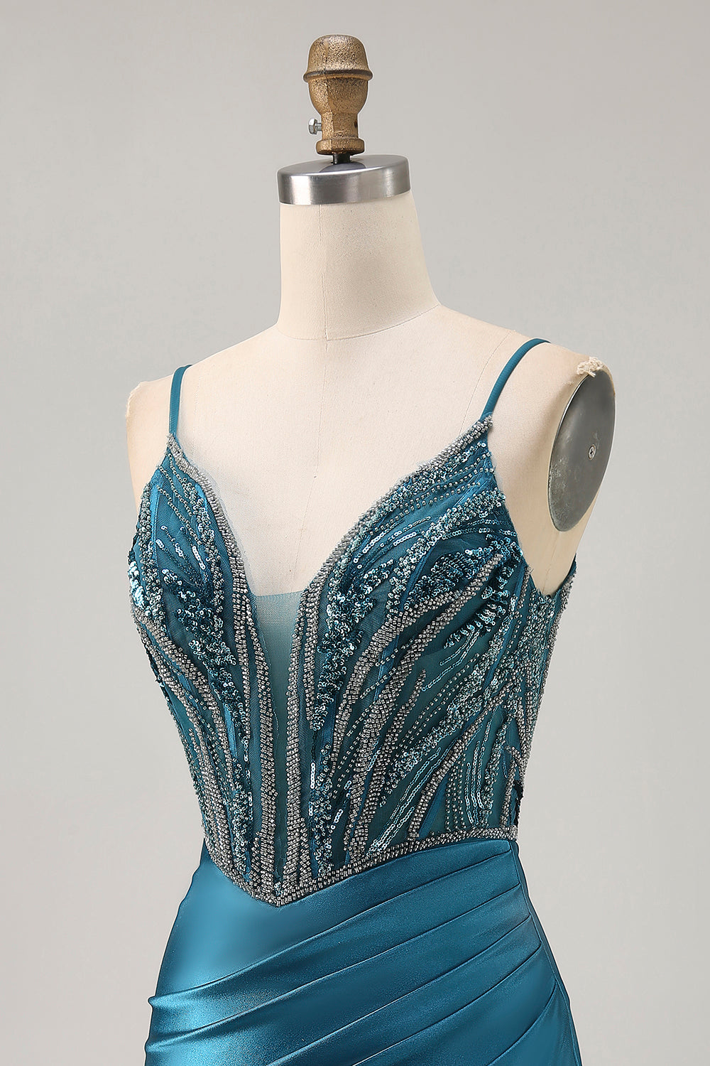 Bodycon Beaded Sequins Peacock Blue Homecoming Dress with Slit