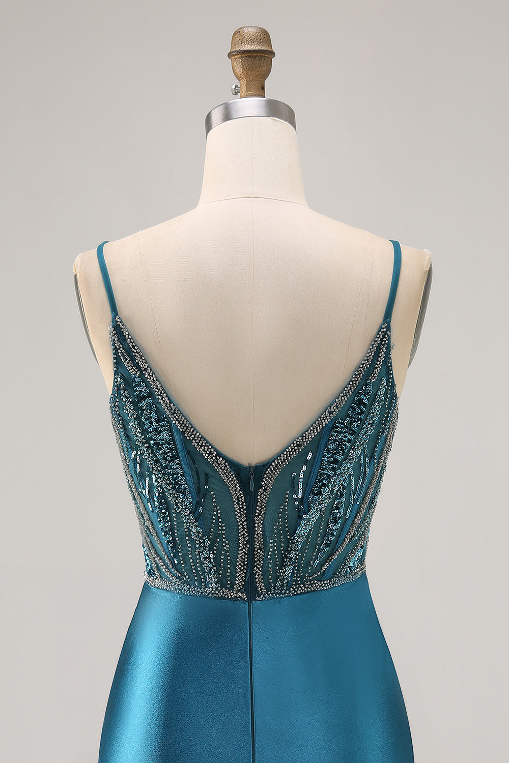 Bodycon Beaded Sequins Peacock Blue Homecoming Dress with Slit