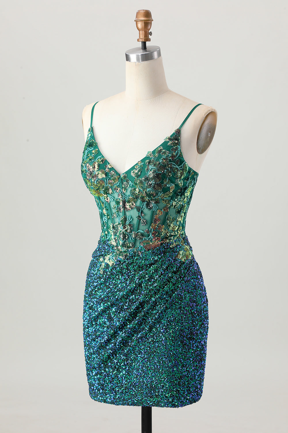Sparkly Dark Green Corset Sequin Short Tight Homecoming Dress