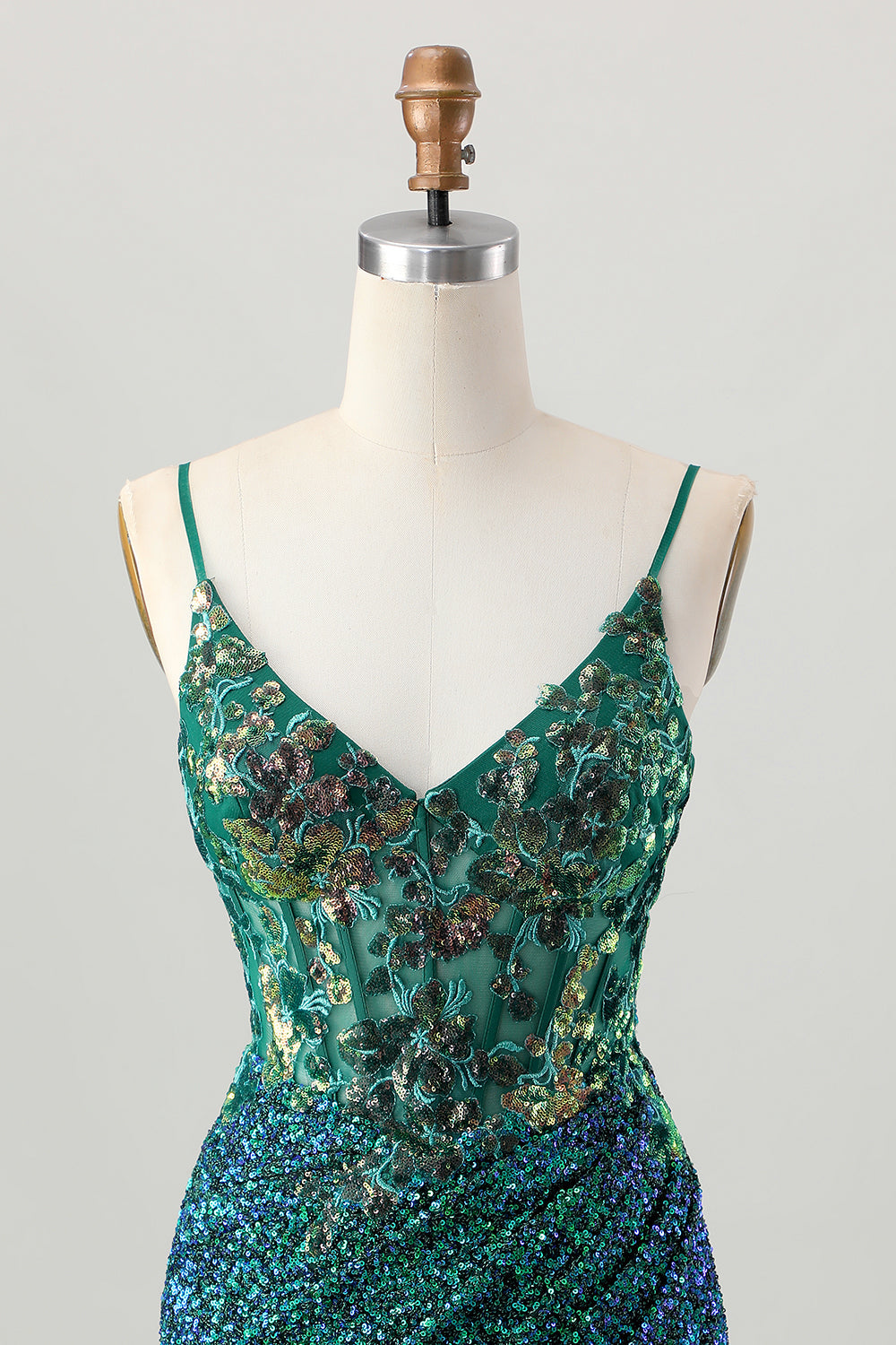 Sparkly Dark Green Corset Sequin Short Tight Homecoming Dress