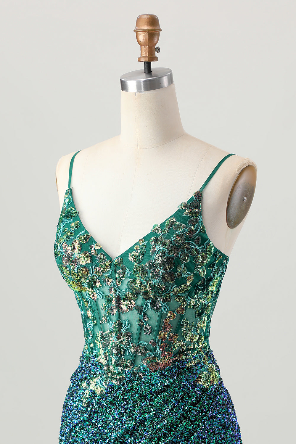 Sparkly Dark Green Corset Sequin Short Tight Homecoming Dress