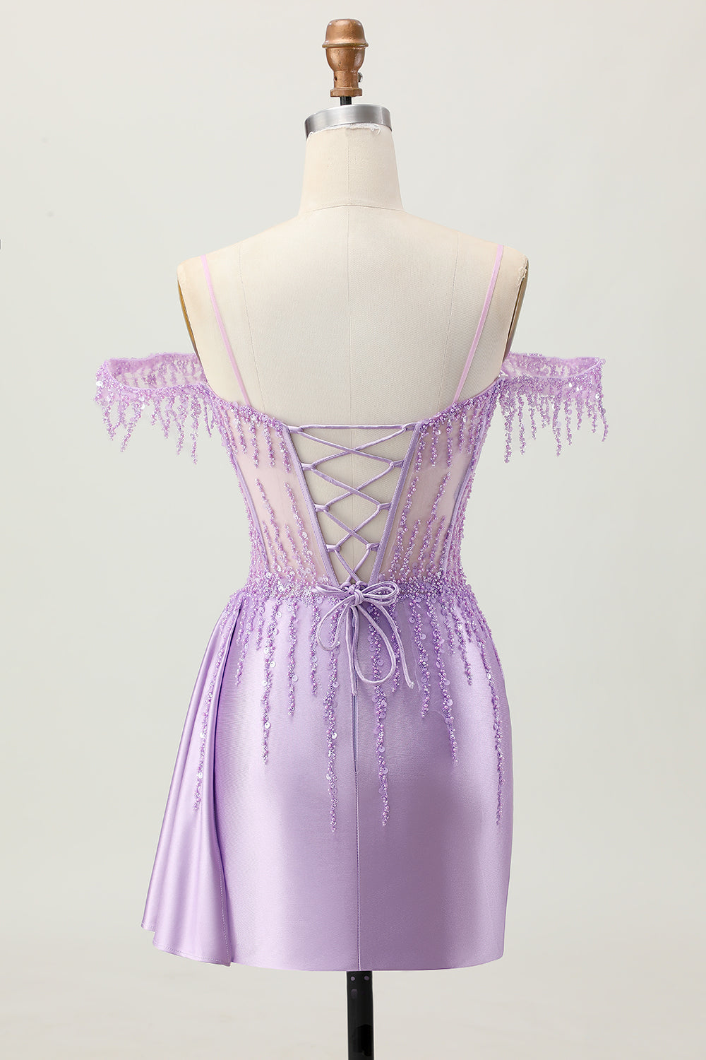 Sparkly Lilac Corset Cold Shoulder Short Homecoming Dress with Beading