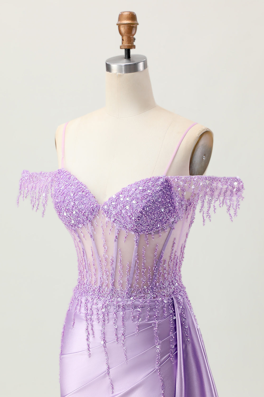 Sparkly Lilac Corset Cold Shoulder Short Homecoming Dress with Beading