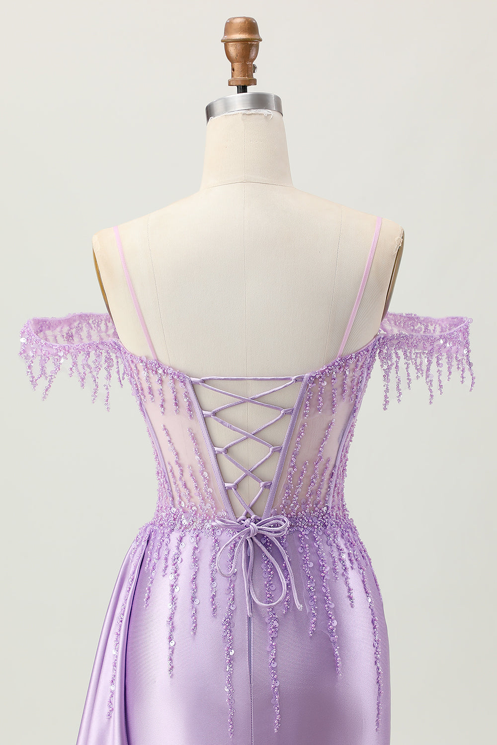 Sparkly Lilac Corset Cold Shoulder Short Homecoming Dress with Beading