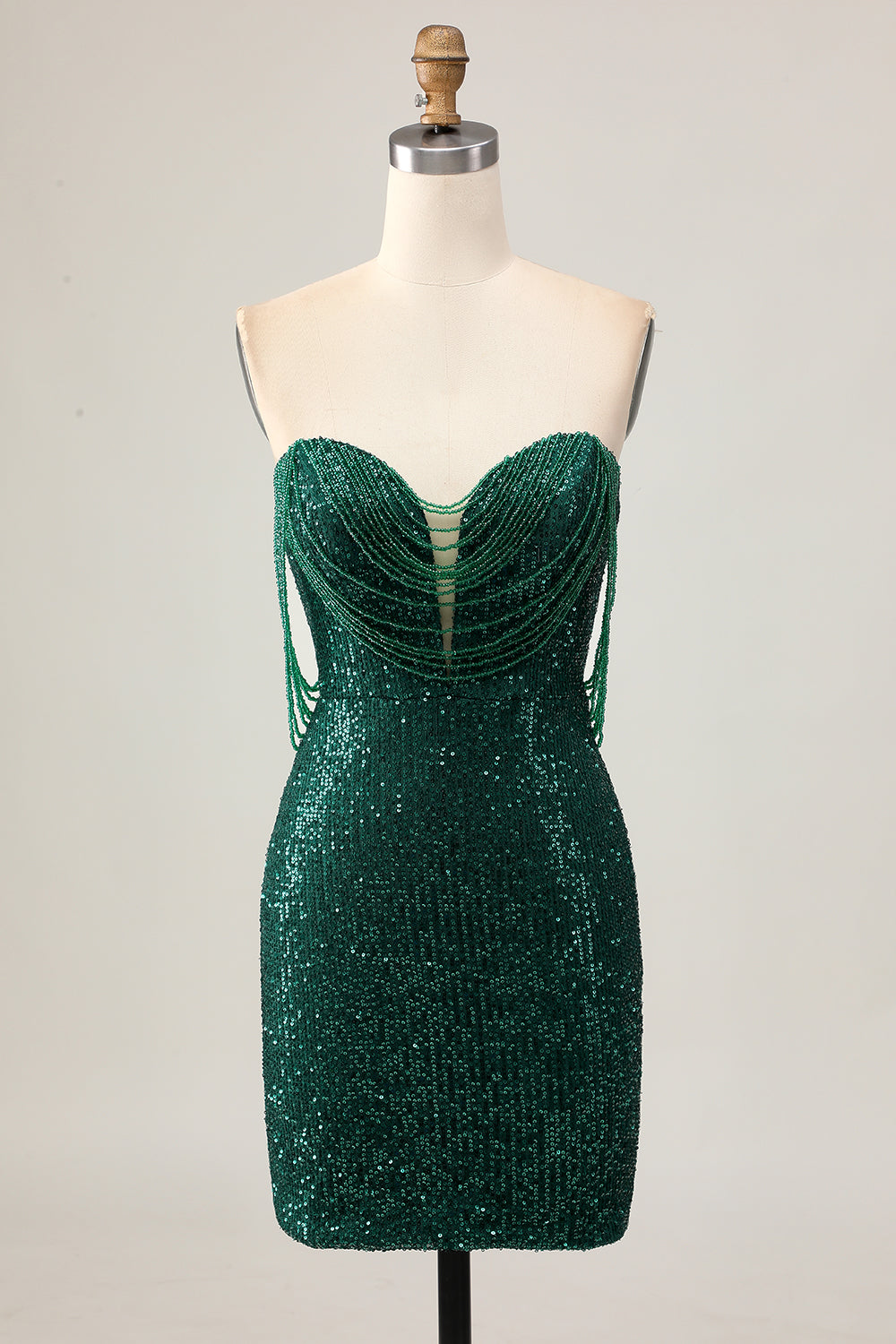 Sparkly Dark Green Sequins Short Tight Homecoming Dress with Beading