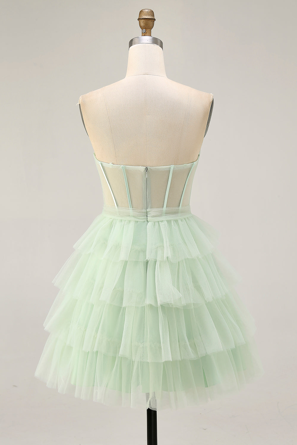 Light Green Corset A Line Short Homecoming Dress with Ruffles