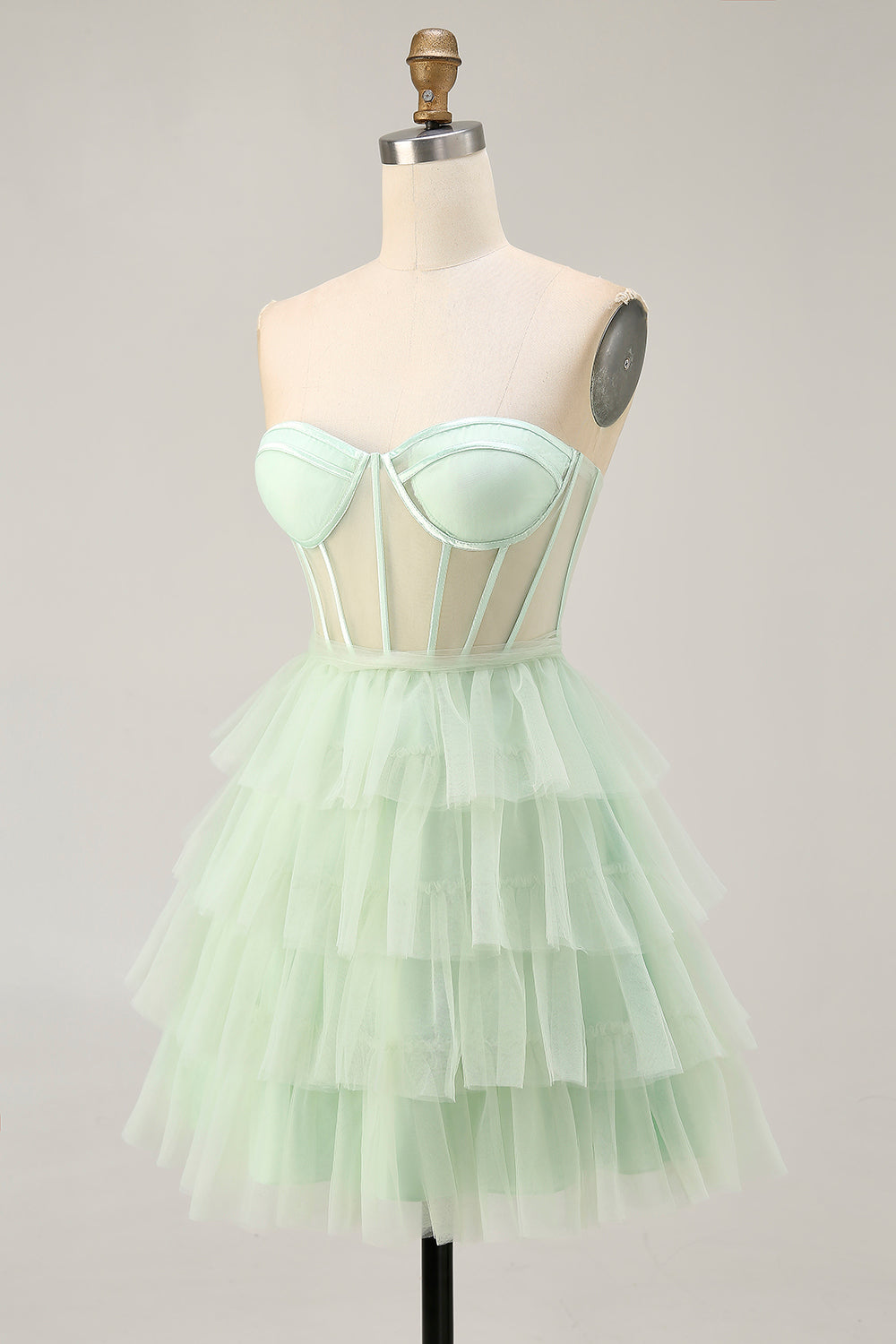 Light Green Tiered Short Corset Homecoming Dress with Ruffles