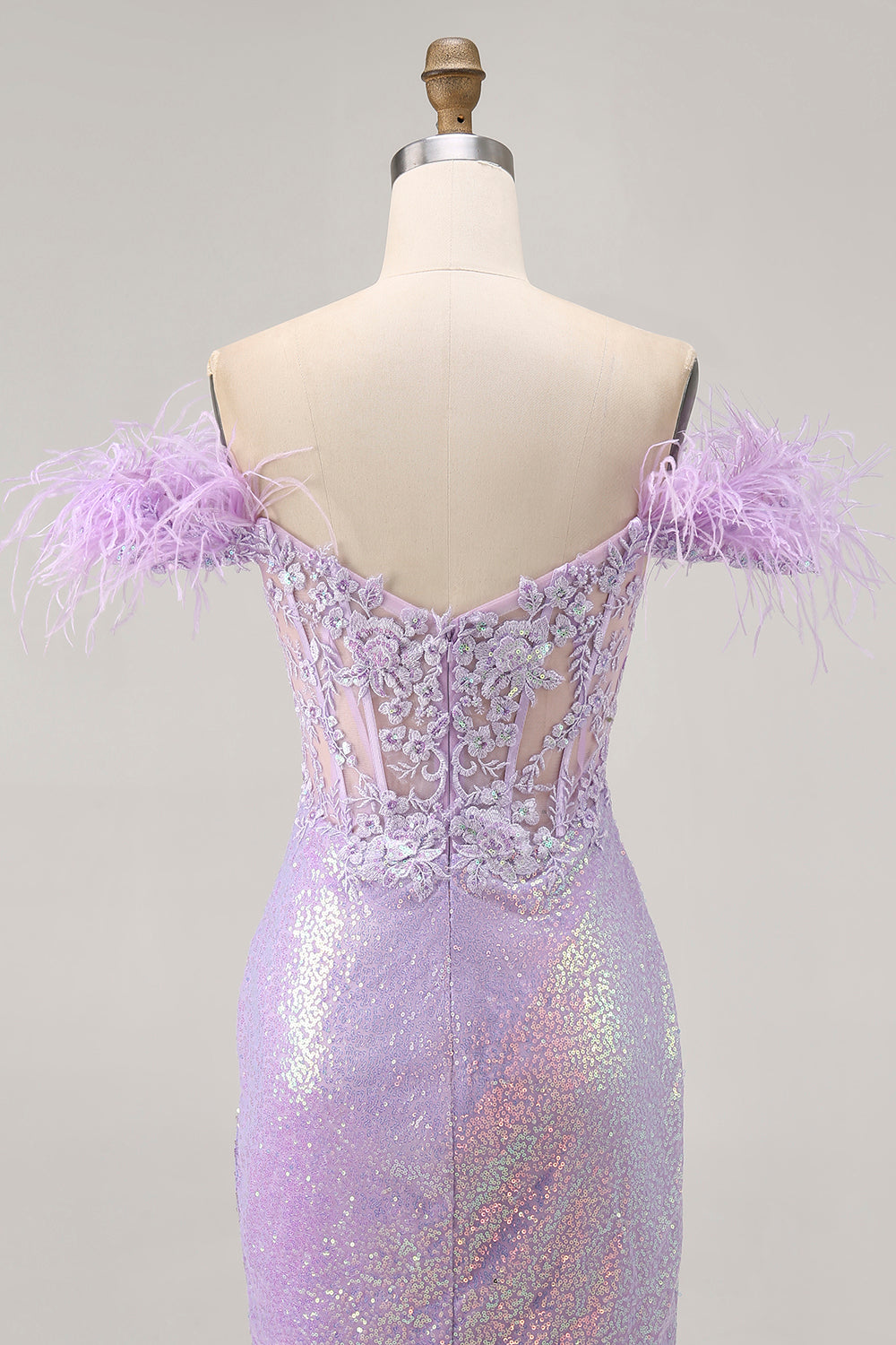 Sparkly Lilac Floral Sequins Tight Short Corset Homecoming Dress with Feathers
