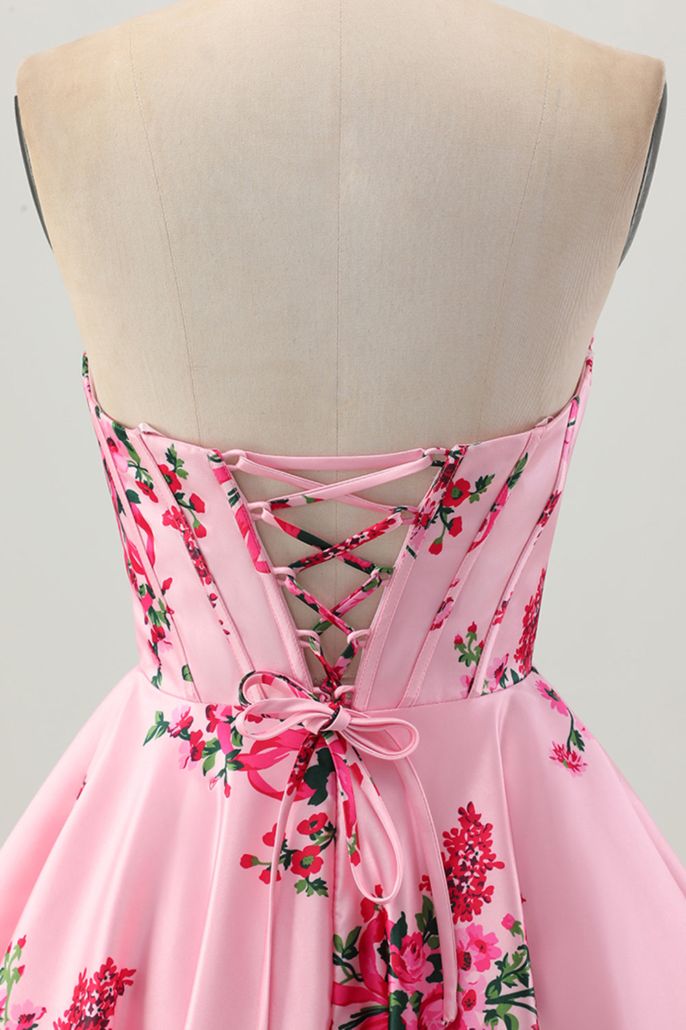 Pink Corset Floral Sweetheart Short Satin Homecoming Dress