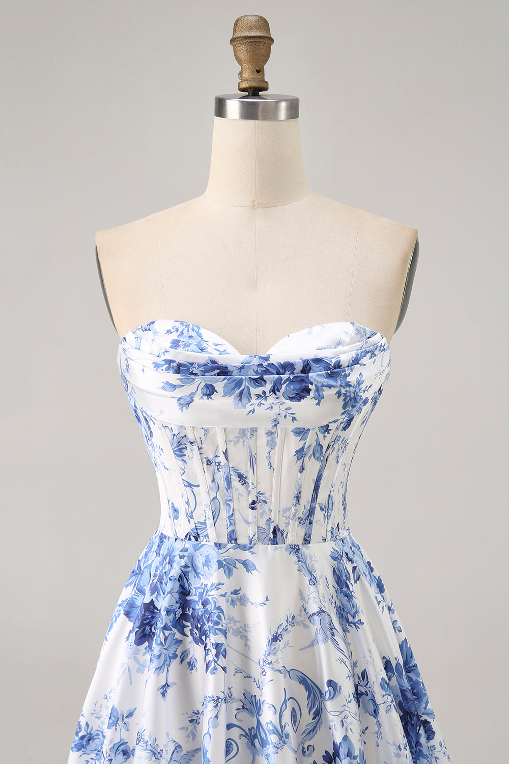 White Blue Corset Flower A Line Short Homecoming Dress