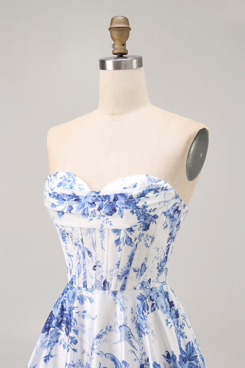 White Blue Corset Flower A Line Short Homecoming Dress