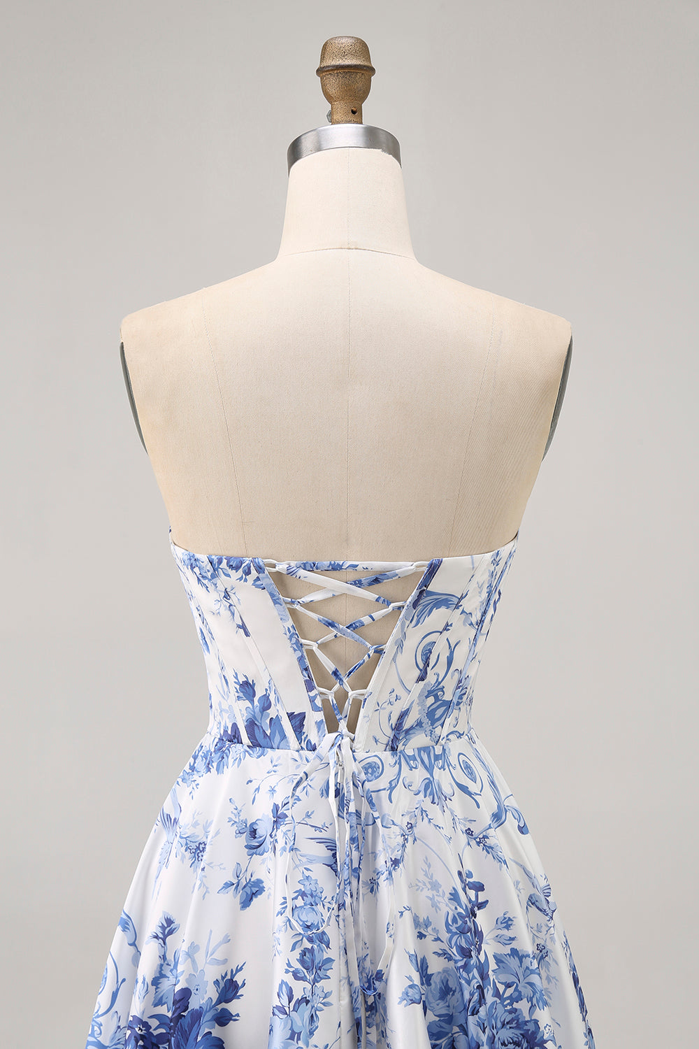 White Blue Corset Flower A Line Short Homecoming Dress