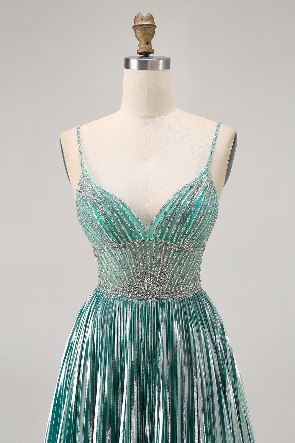 Sparkly Green Metallic A Line Short Homecoming Dress with Beading