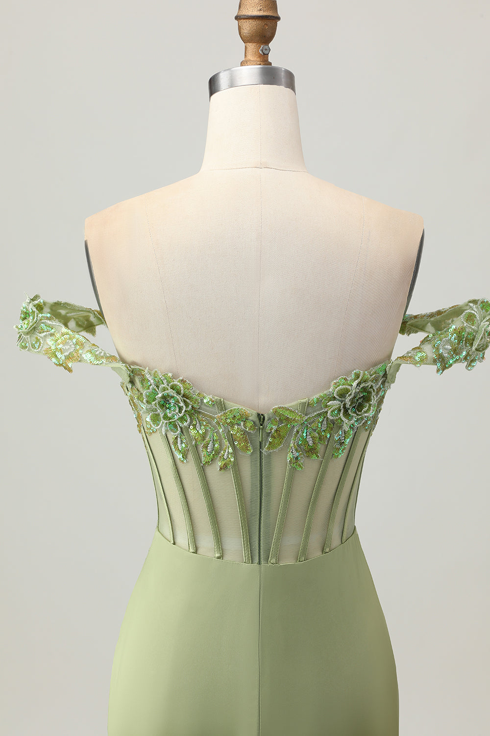Green Off The Shoulder Corset Sequins Bodycon Homecoming Dress
