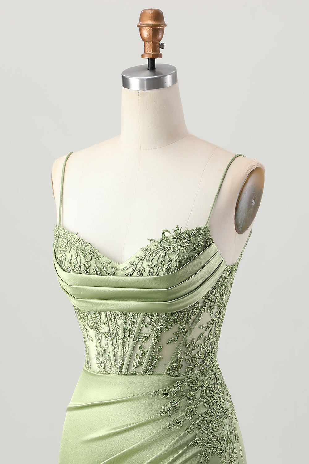 Sage Green Corset Satin Tight Short Homecoming Dress with Lace