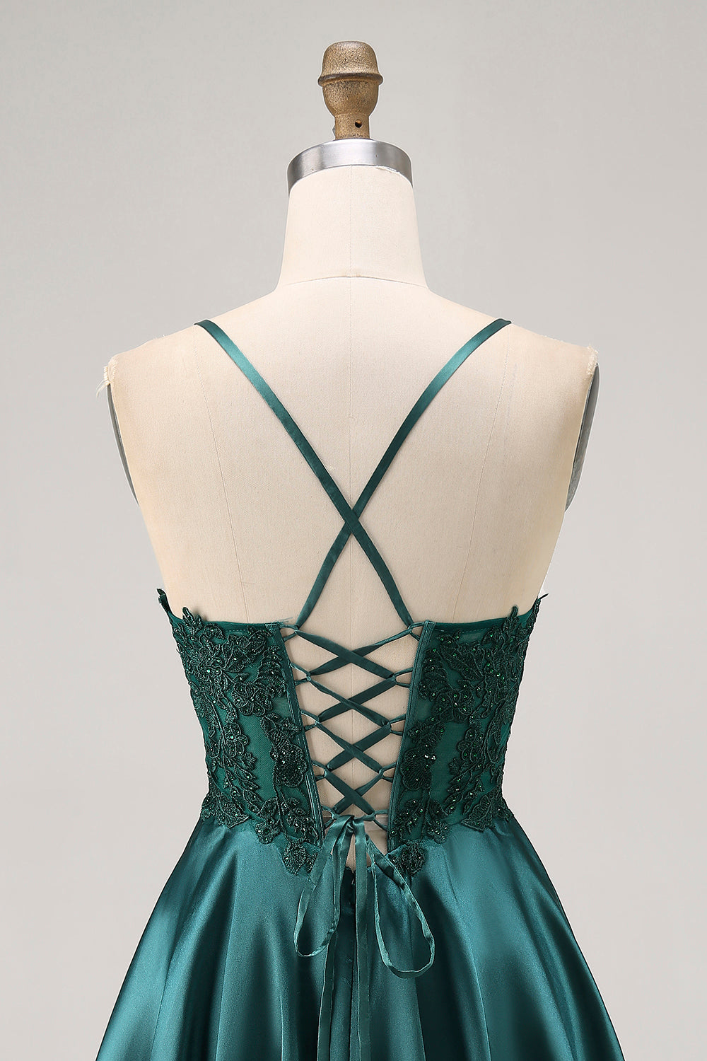 Sparkly Dark Green Appliqued Satin Short Corset Homecoming Dress