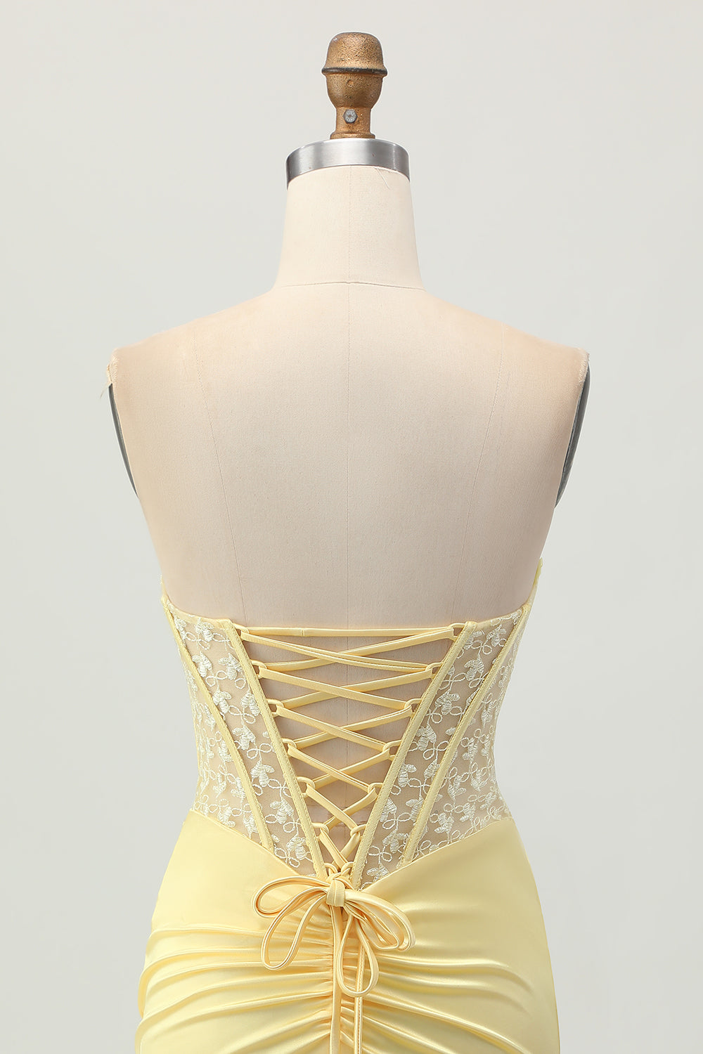Yellow Strapless Corset Tight Short Homecoming Dress with Lace