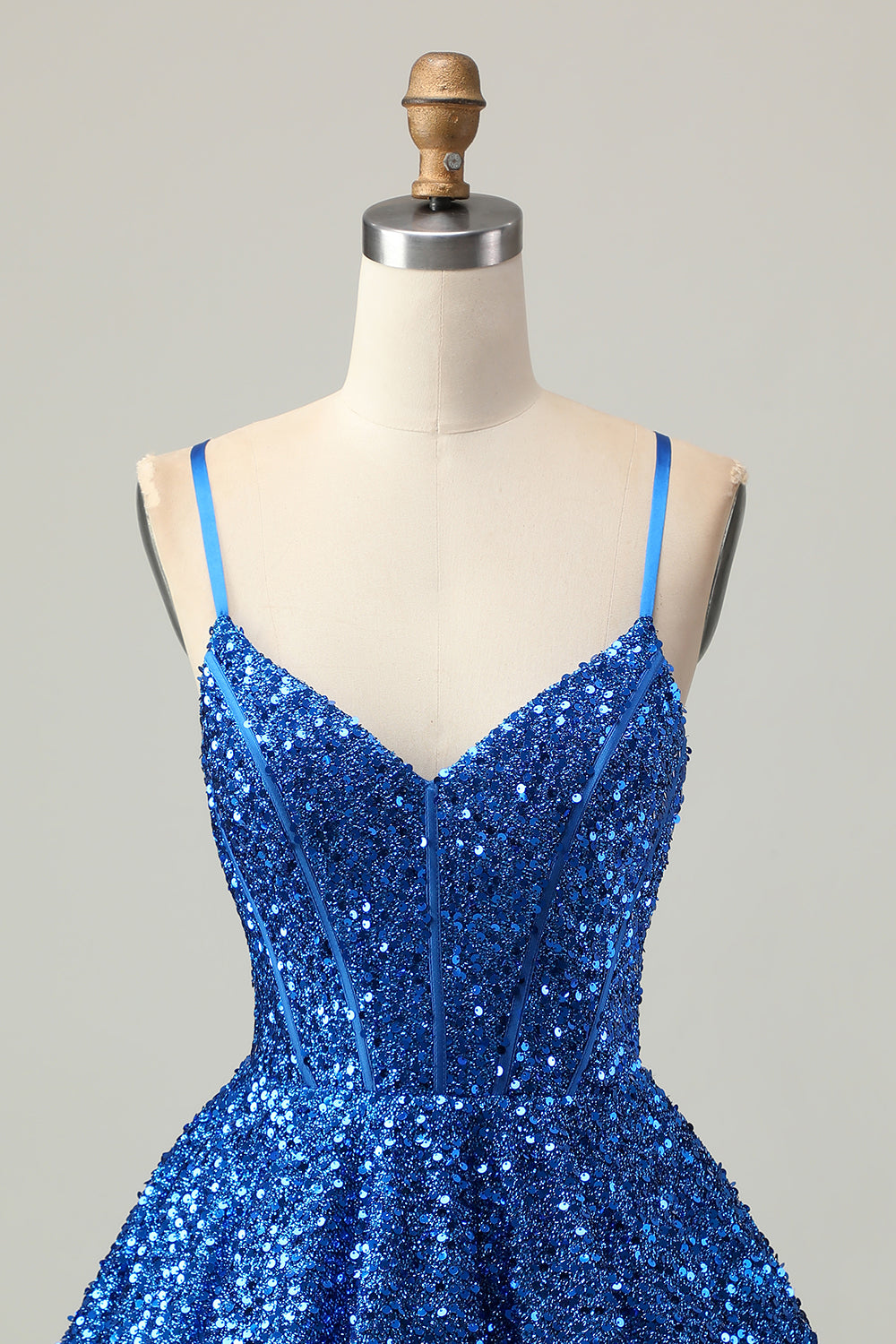 Sparkly Dark Blue Corset Sequin A Line Short Homecoming Dress